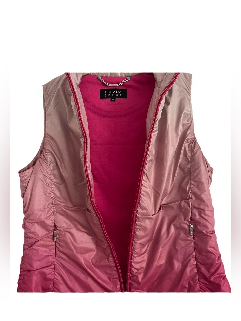 Vintage ESCADA SPORT Pink Ombré Zip-up Quilted Puffer Vest - Size 42 (US 12)